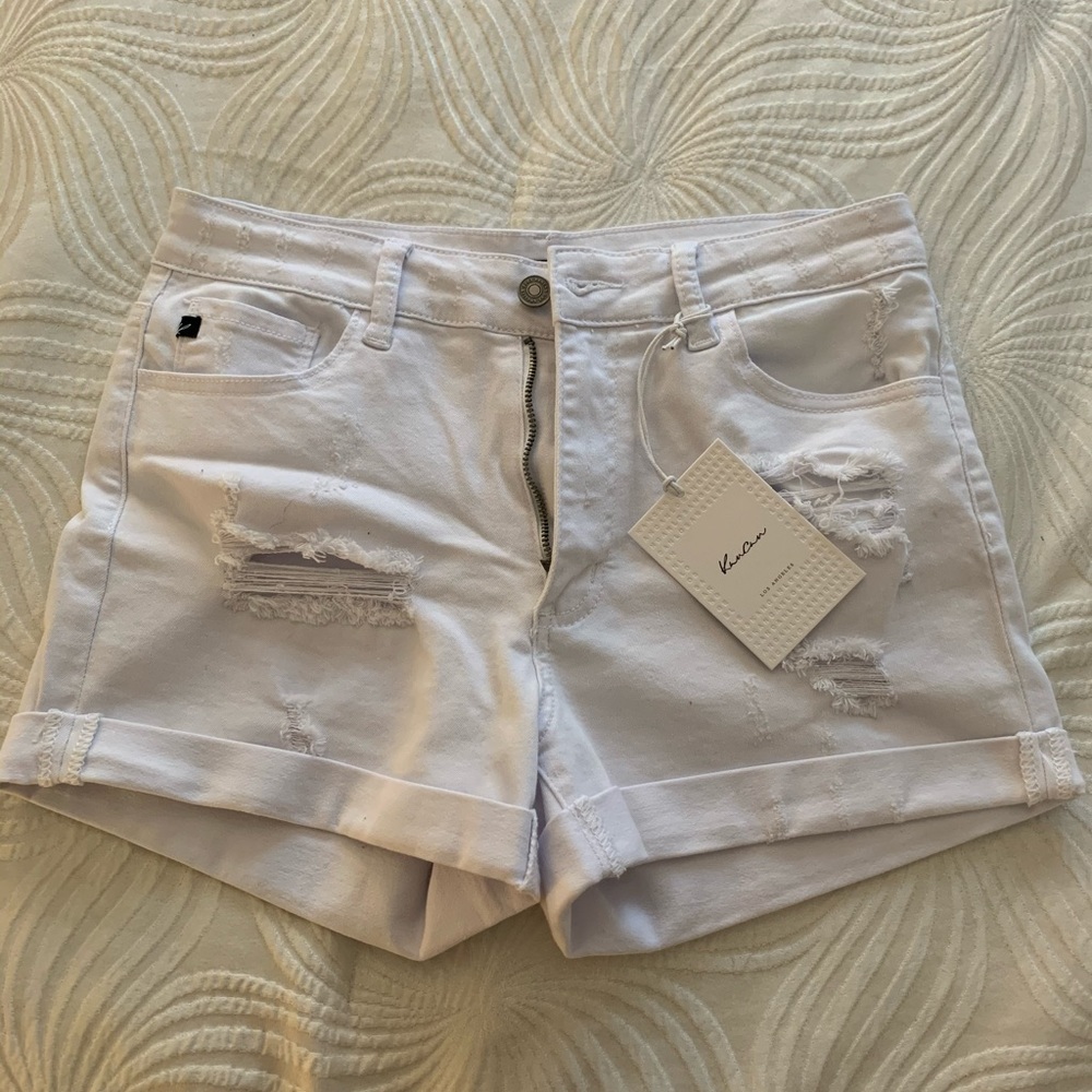 NWT KanCan white distressed jean shorts